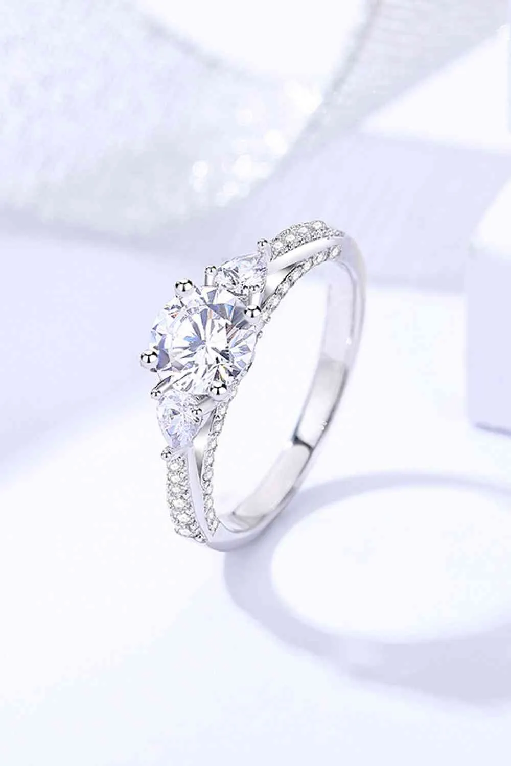 1 Carat Moissanite 4-Prong Side Stone Ring