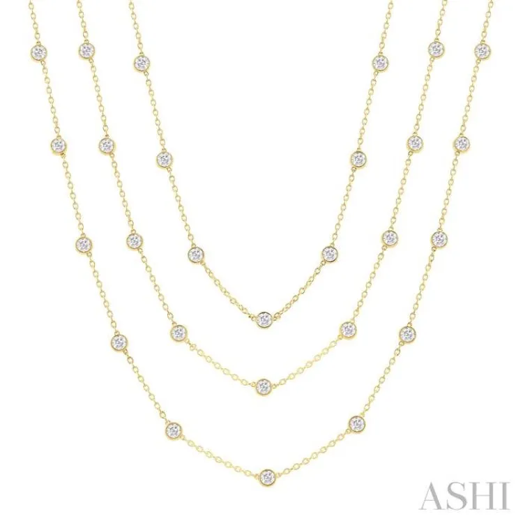 10.00 ctw Bezel Set Round Cut Diamond 60-Inch Long Station Necklace in 14K Yellow Gold