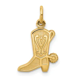 10K Gold Solid Cowboy Boot Charm with Polished Finish Western Style