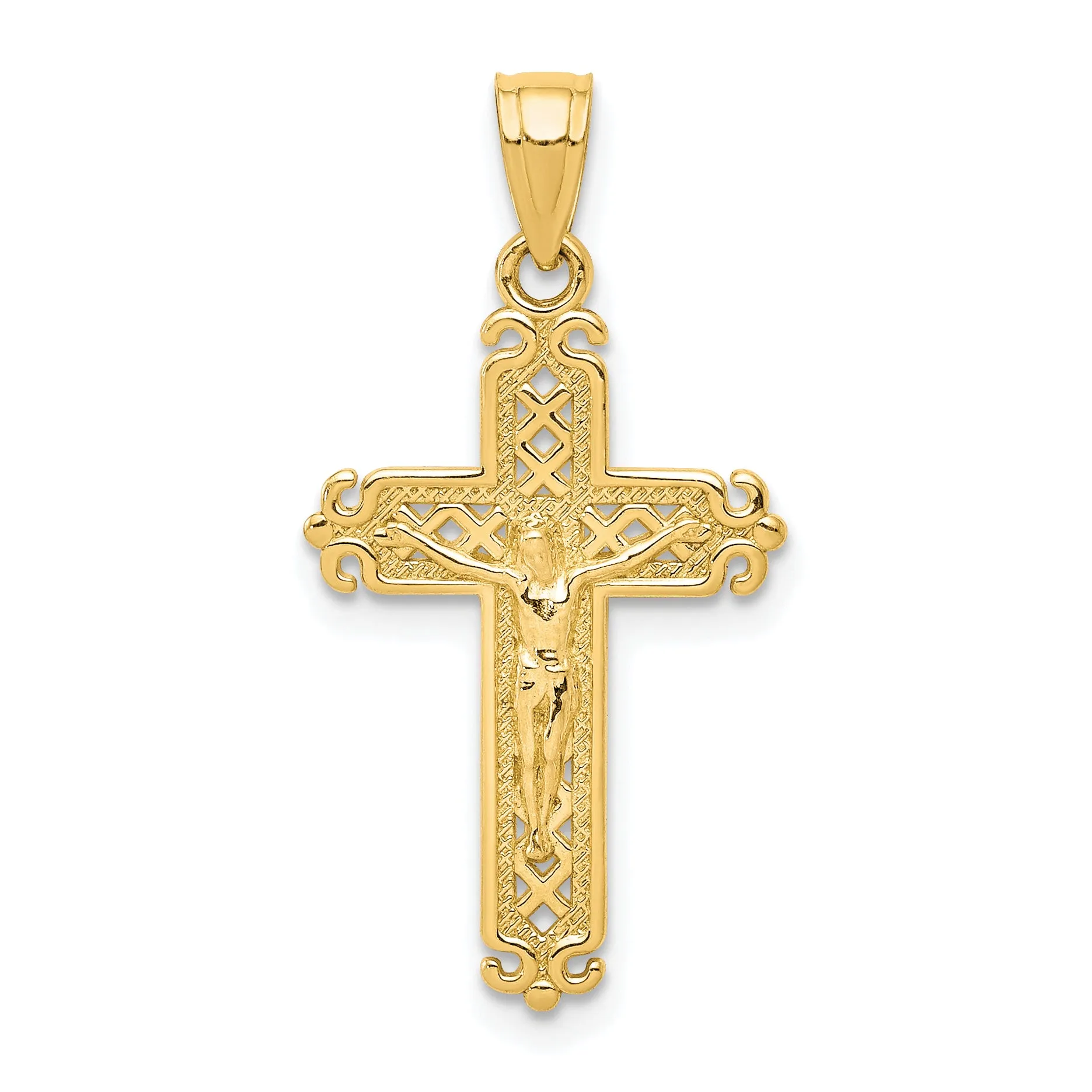 10K Gold Solid Polished Crucifix Pendant by Sophia Jewelers  Elegant & Timeless
