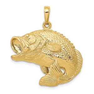 14K Gold Bass Fish Jumping Pendant for Men  Solid & Casted Design