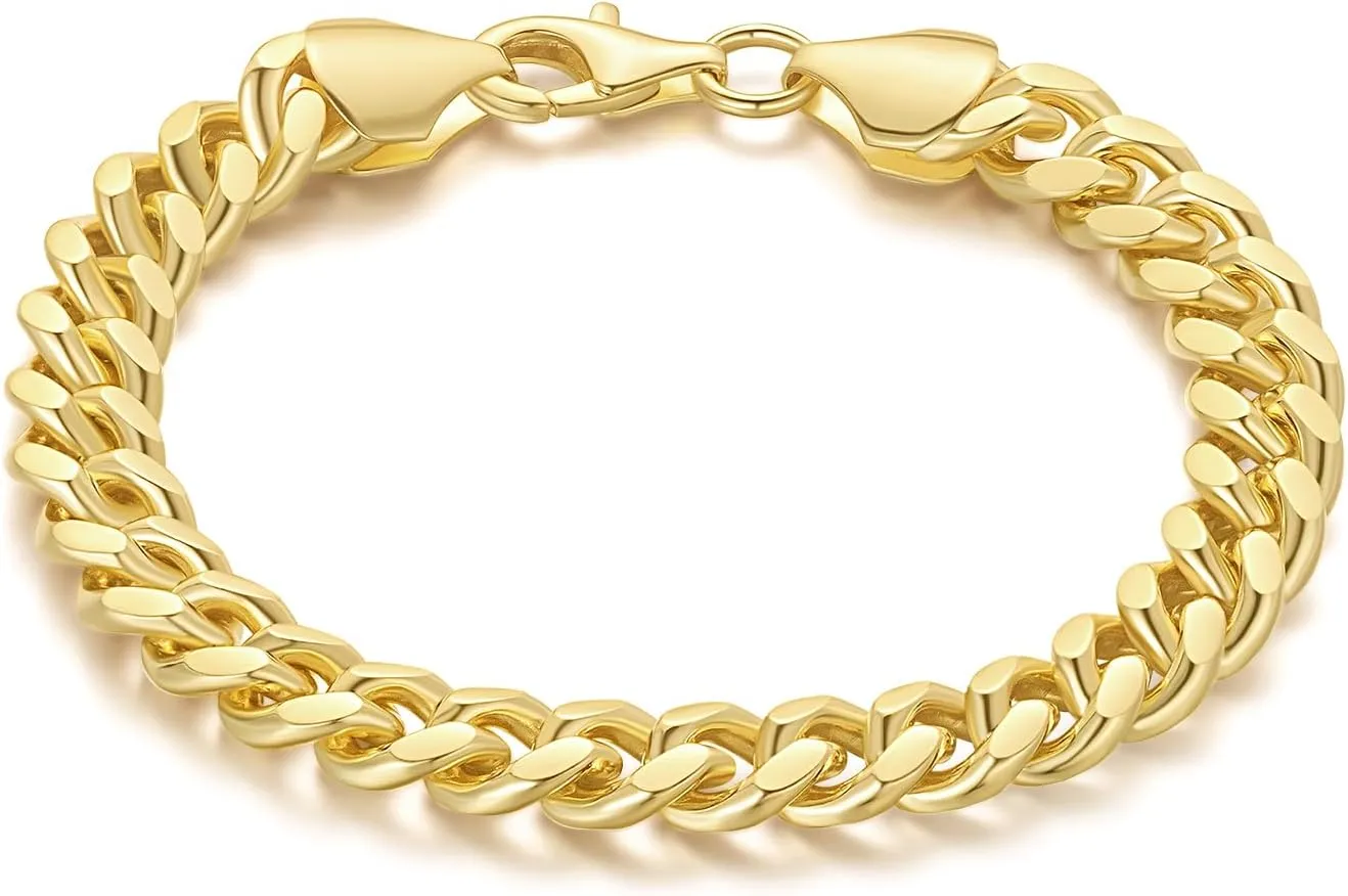 14K Gold Bracelets for Men Charm Cuban Link for Mens Chunky Gold Bracelet Bold Chain Non Tarnish Fashion Jewelry 6.5'' 7'' 7.5'' 8'' 8.5''