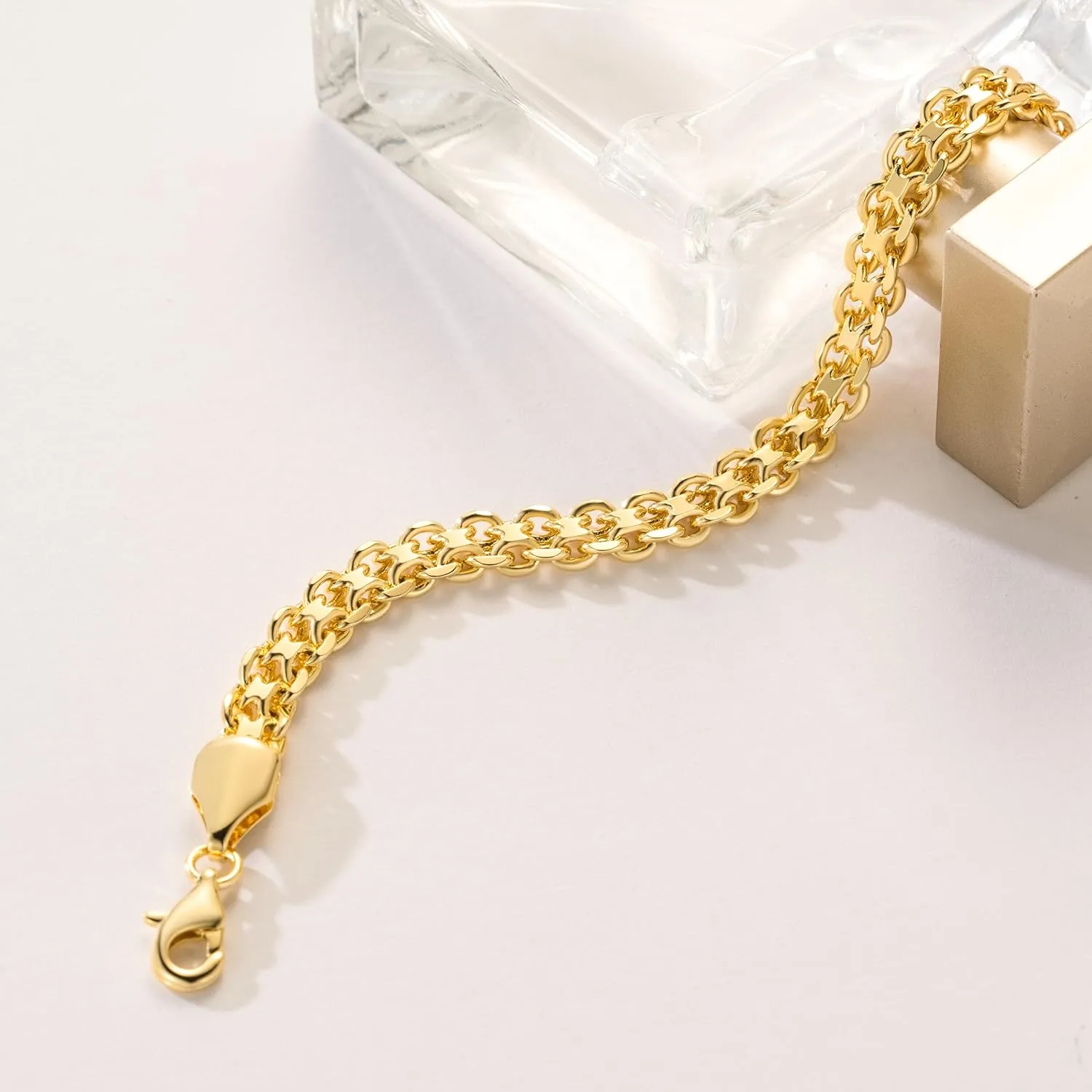 14k Gold Bracelets for Women Bracelets for Men Mesh Chain Bracelet Gold Bracelet Stack Ideal for Gifts for Women & Men 6.5/7/7.5/8/9 in