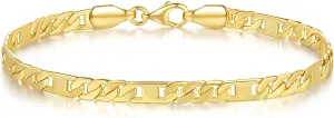 14K Gold Bracelets for Women Mens Bracelet Flat Figaro Chain 14K Gold Chain Bracelet for Womens Trendy Stackable Bracelets for Women 5 Sizes