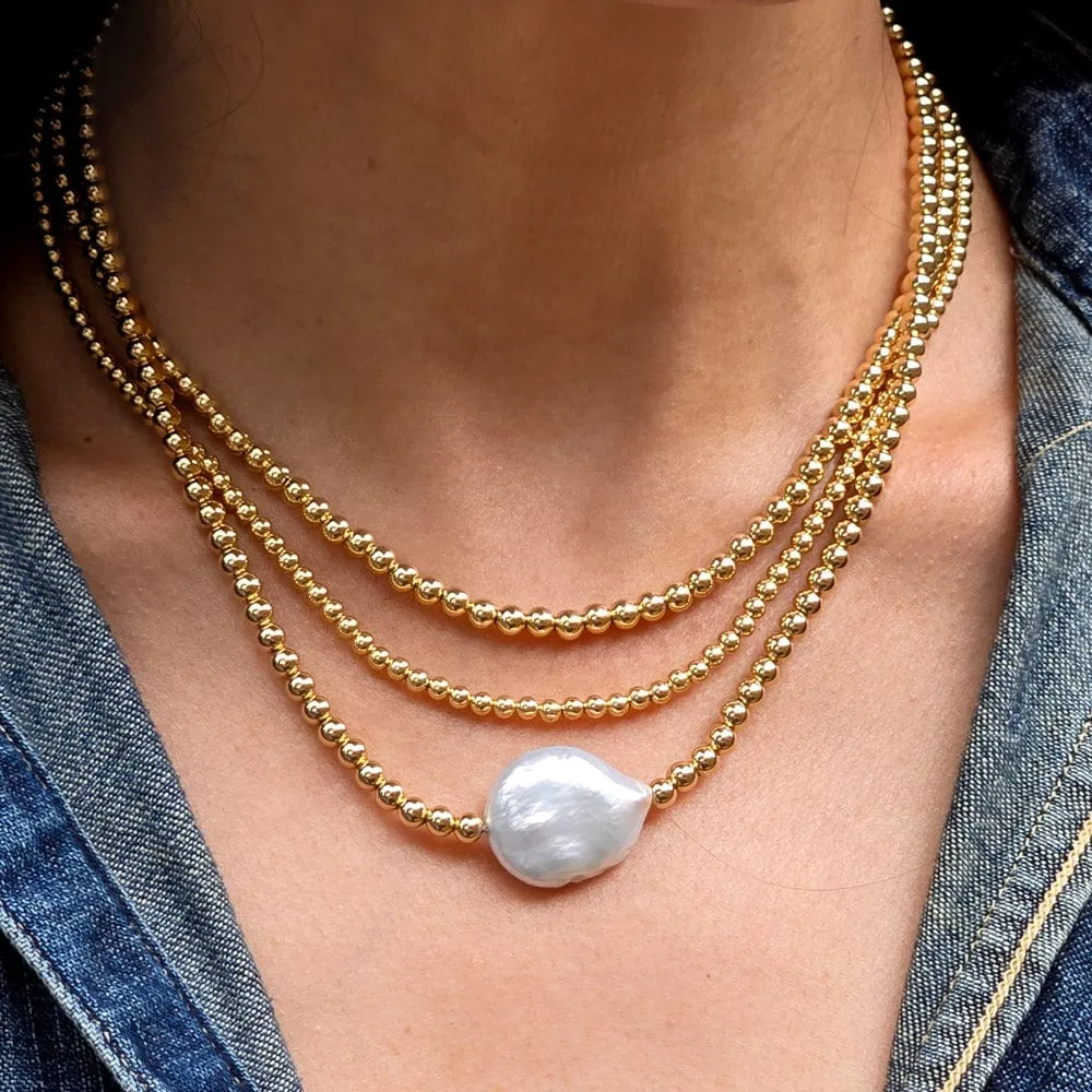 14k Gold Filled 4mm Beaded Necklace with Freshwater Pearl