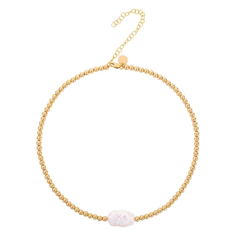 14k Gold Filled 4mm Beaded Necklace with Freshwater Pearl