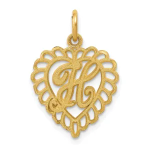 14K Gold Heart-Shaped Letter H Charm with Diamond-Cut Sandblasted Finish