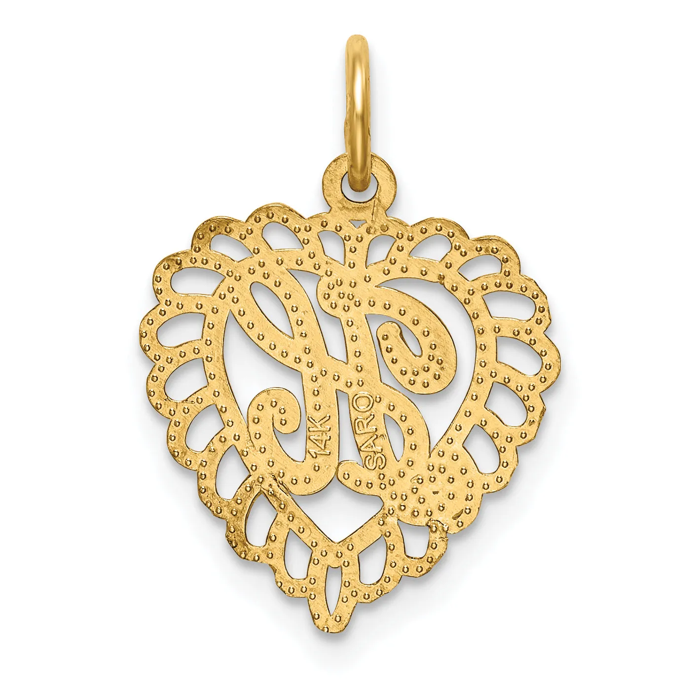 14K Gold Heart-Shaped Letter H Charm with Diamond-Cut Sandblasted Finish