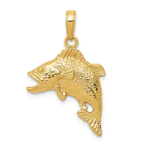 14K Gold Jumping Bass Fish Pendant for Men  Solid, Casted Design