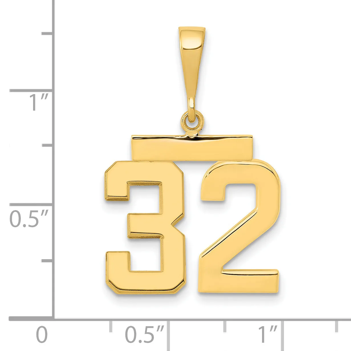 14K Gold Number 32 Charm with Polished Finish Medium Size