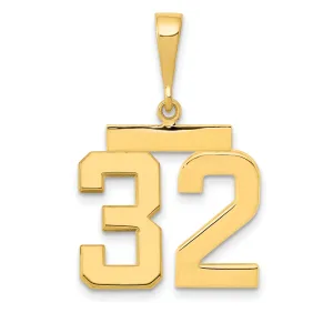 14K Gold Number 32 Charm with Polished Finish Medium Size