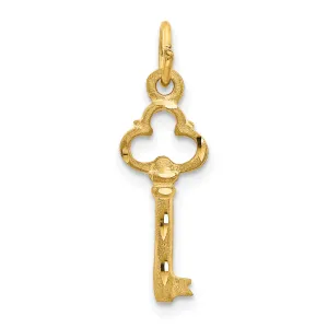 14K Gold Polished 3D Key Charm with Diamond-Cut Finish