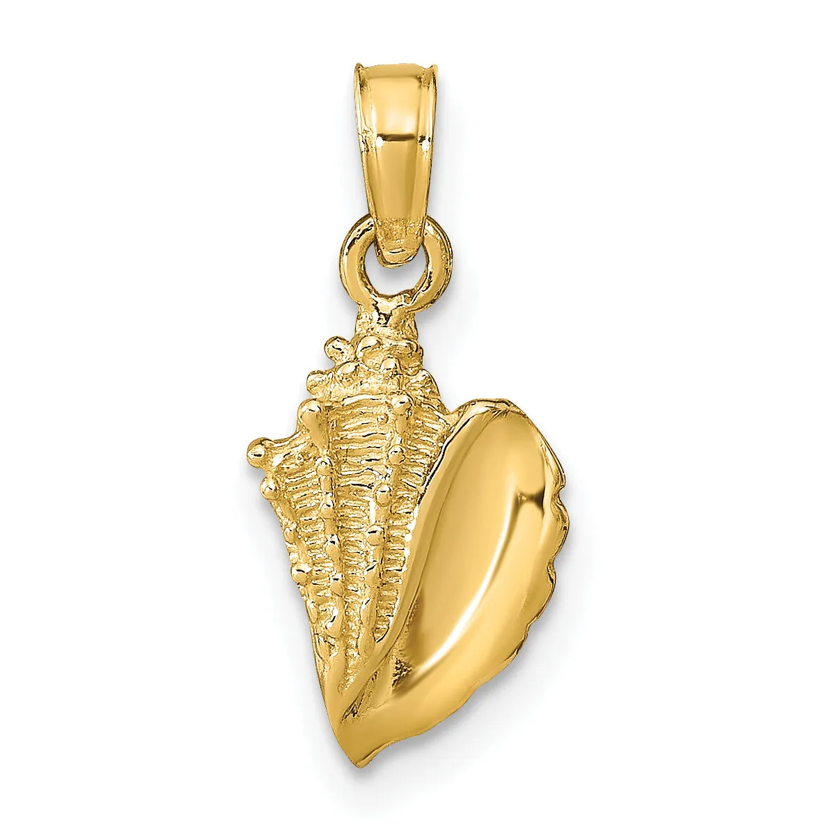 14K Gold Polished Conch Shell Pendant for Men Textured Design