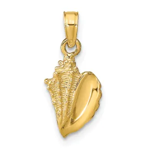 14K Gold Polished Conch Shell Pendant for Men Textured Design