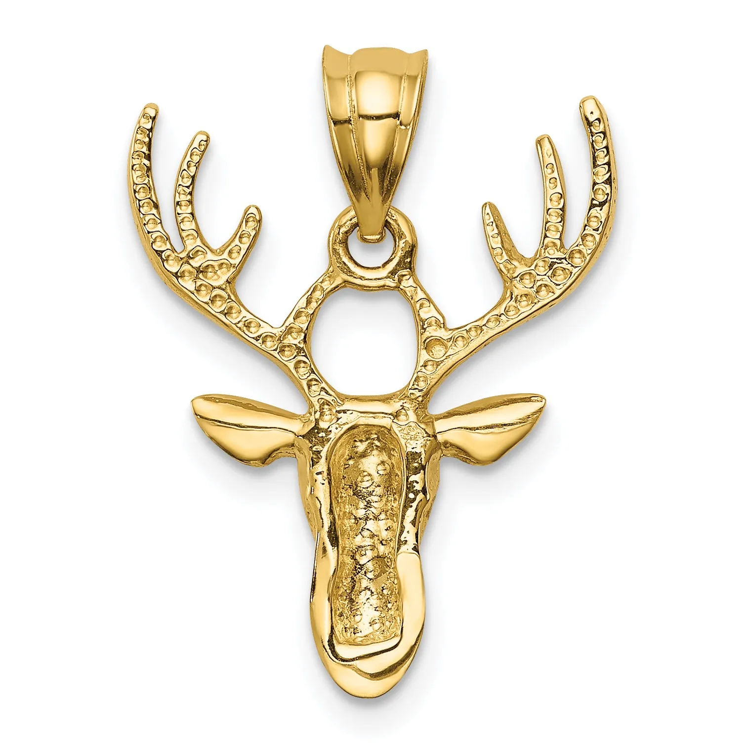 14K Gold Polished Deer Head Pendant for Men  Solid, Casted Design
