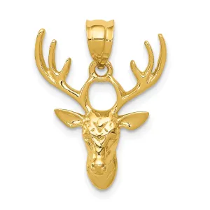 14K Gold Polished Deer Head Pendant for Men  Solid, Casted Design