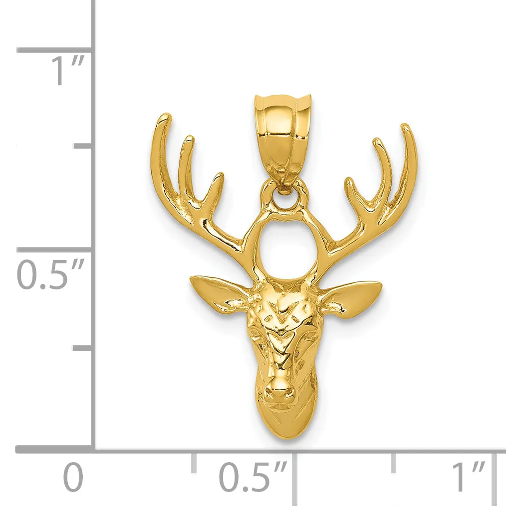 14K Gold Polished Deer Head Pendant for Men  Solid, Casted Design