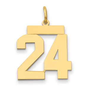 14K Gold Polished Number 24 Charm with Laser Cut Design