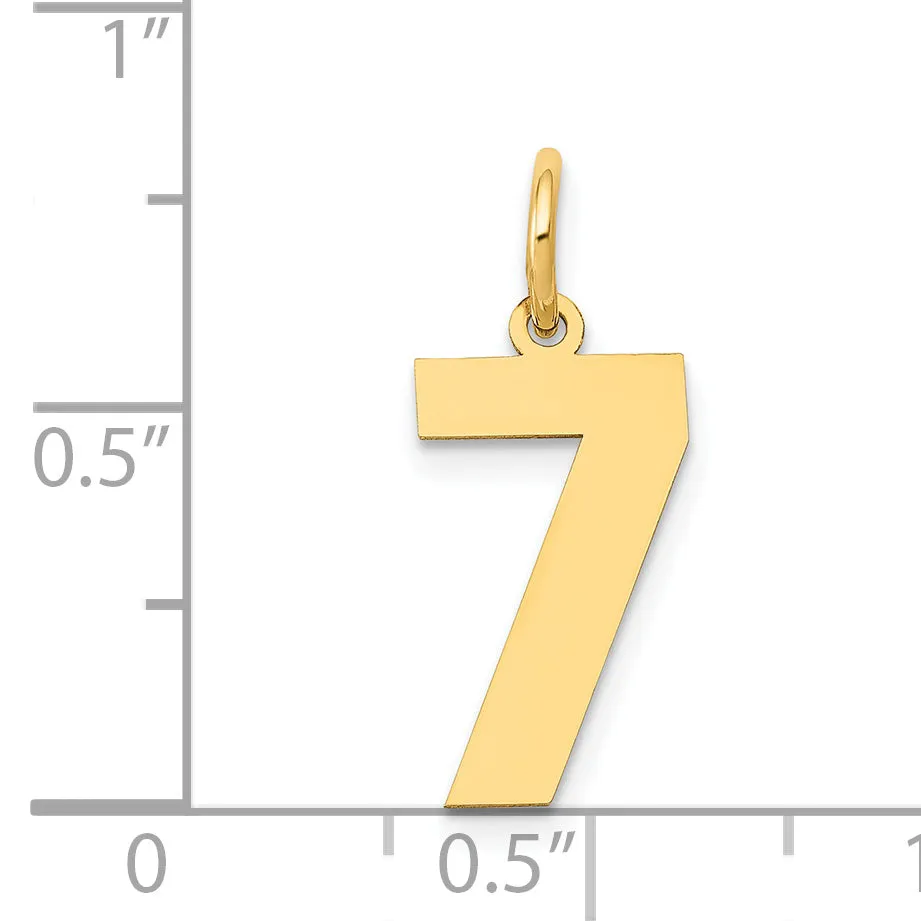 14K Gold Polished Number 7 Charm  Laser Cut, Medium Size