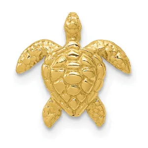 14K Gold Polished Sea Turtle Slide Pendant Solid, Textured Design