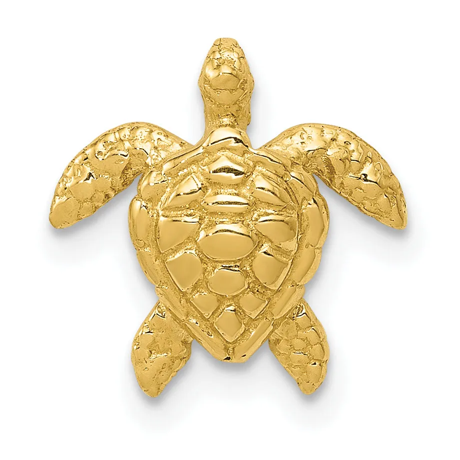 14K Gold Polished Sea Turtle Slide Pendant Solid, Textured Design