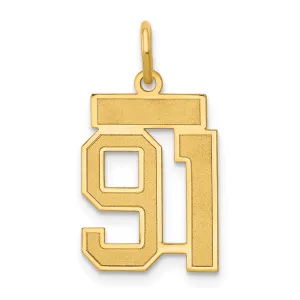 14K Gold Satin Number 91 Charm with Brushed Finish Small Elegance