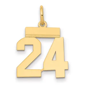 14K Gold Small Polished Number 24 Charm Laser Cut Elegant Design
