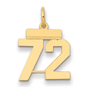 14K Gold Small Polished Number 72 Charm Laser Cut Classic Design
