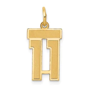 14K Gold Small Satin Number 11 Charm with Brushed Finish