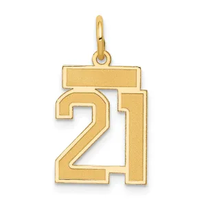 14K Gold Small Satin Number 21 Charm with Brushed Finish