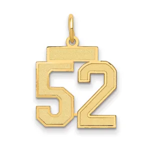 14K Gold Small Satin Number 52 Charm with Brushed Finish