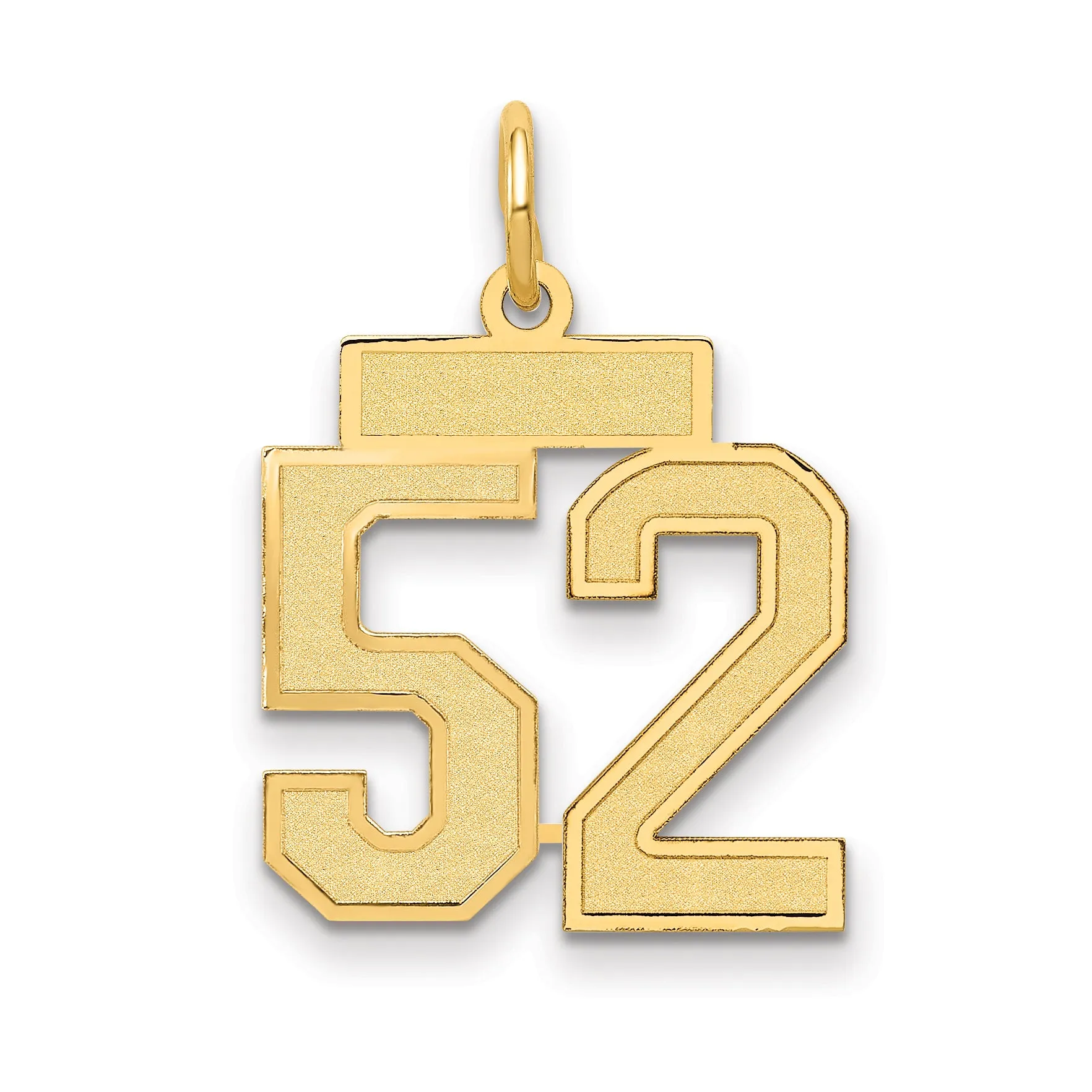 14K Gold Small Satin Number 52 Charm with Brushed Finish