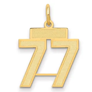 14K Gold Small Satin Number 77 Charm with Brushed Finish