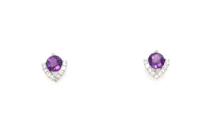 14K White Amethyst and Natural Diamond Stud Earrings