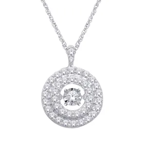 14K White Gold 2/5 Ct.Tw. Moving Diamond Double Frame Circle Pendant