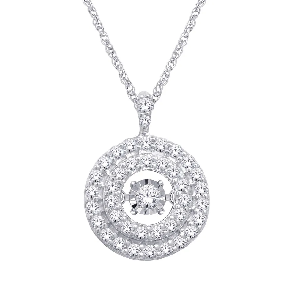 14K White Gold 2/5 Ct.Tw. Moving Diamond Double Frame Circle Pendant