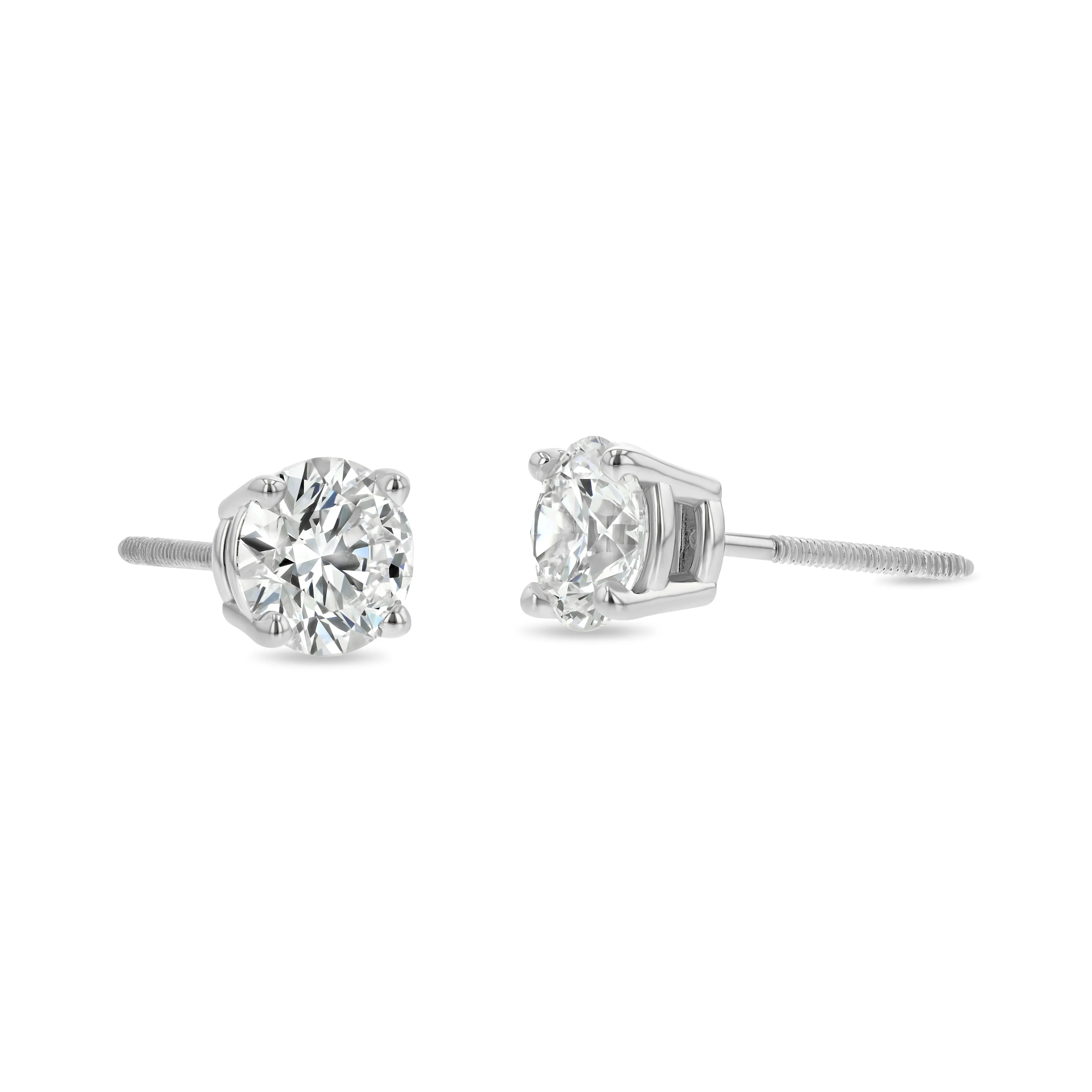 14k White Gold 4-prong Round Brilliant Diamond Stud Earrings (0.52 Ct. T.w., Vs1-vs2 Clarity, F-g Color)