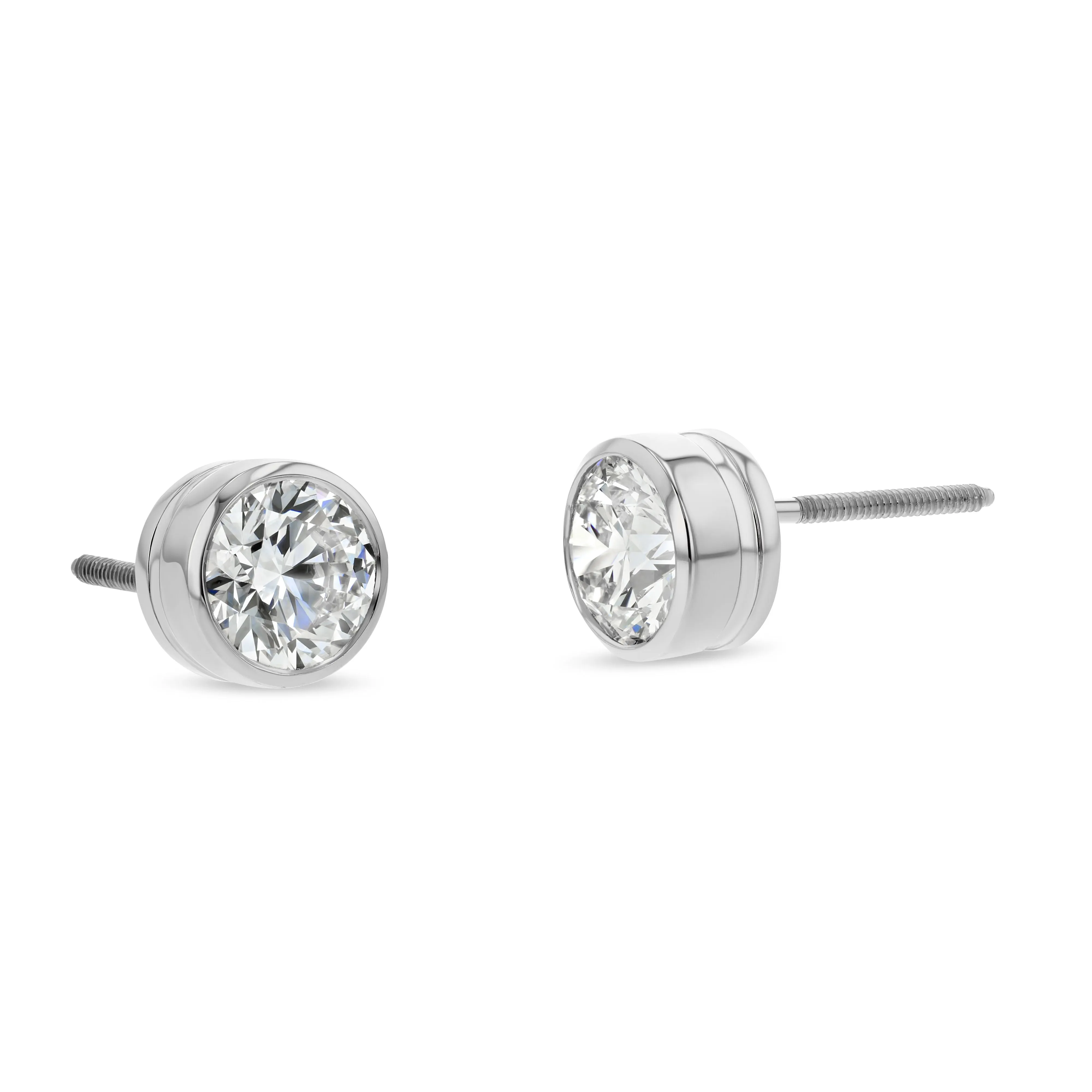 14k White Gold Bezel Set Round Brilliant Diamond Stud Earrings (0.52 Ct. T.w., Vs1-vs2 Clarity, F-g Color)