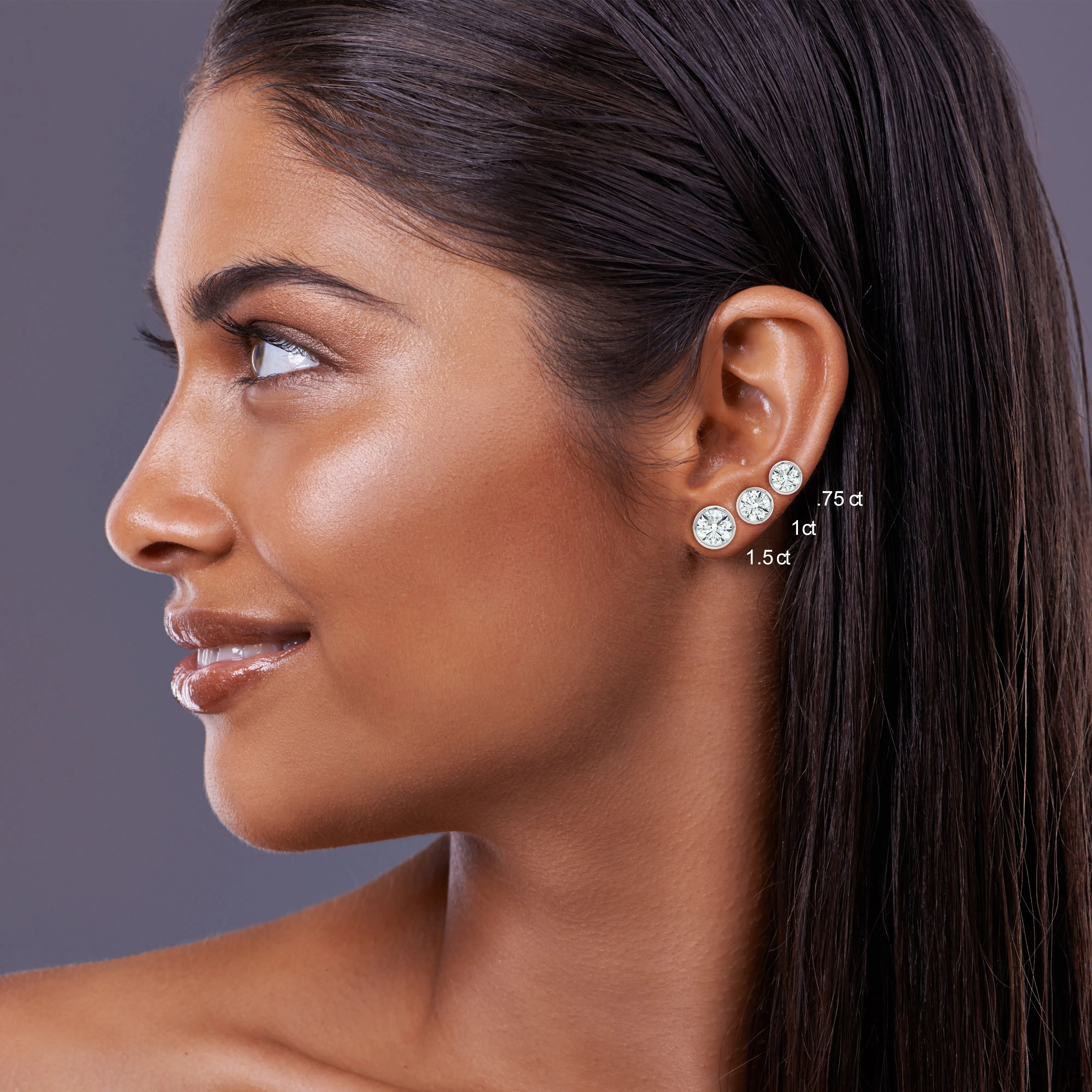 14k White Gold Bezel Set Round Brilliant Diamond Stud Earrings (0.52 Ct. T.w., Vs1-vs2 Clarity, F-g Color)