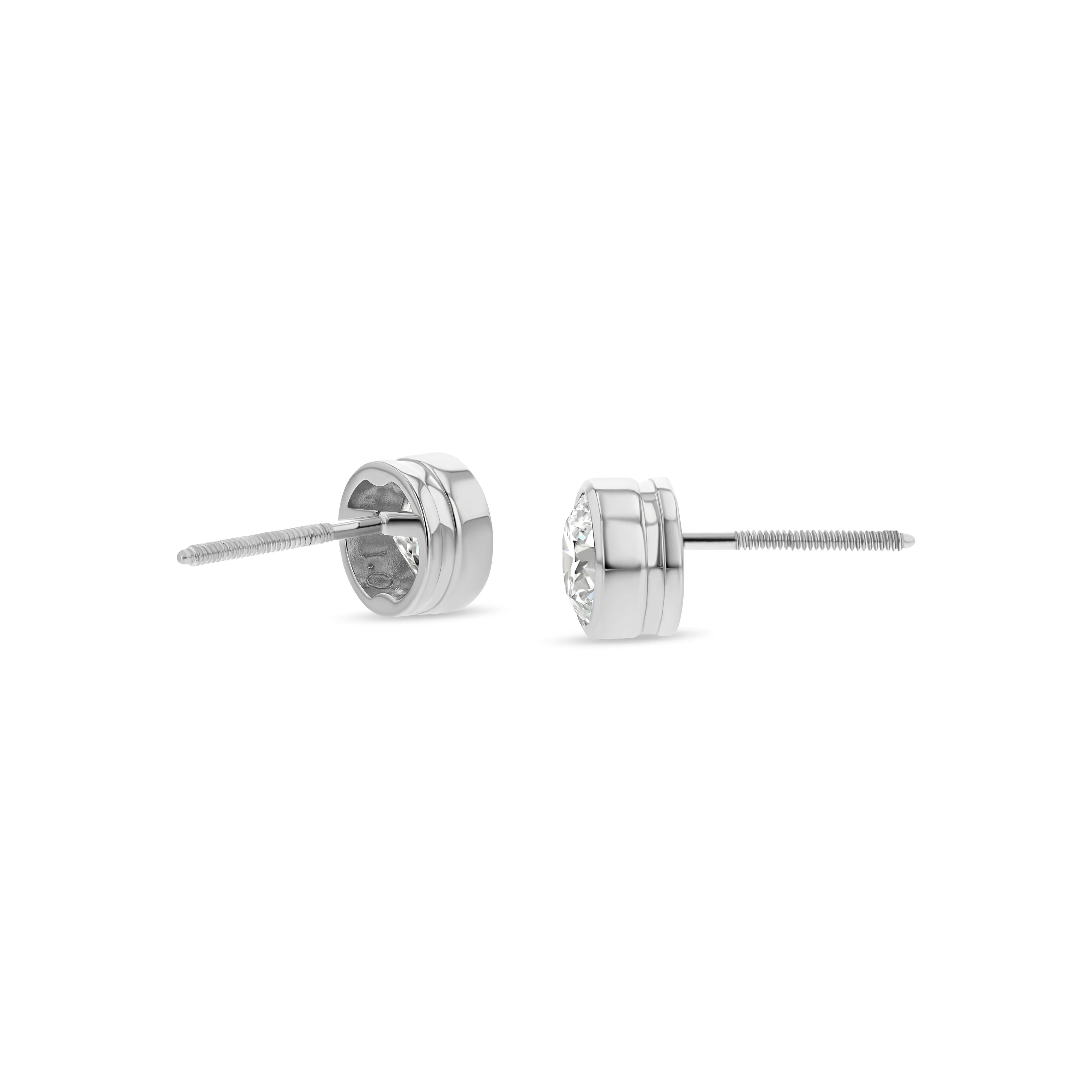 14k White Gold Bezel Set Round Brilliant Diamond Stud Earrings (0.52 Ct. T.w., Vs1-vs2 Clarity, F-g Color)