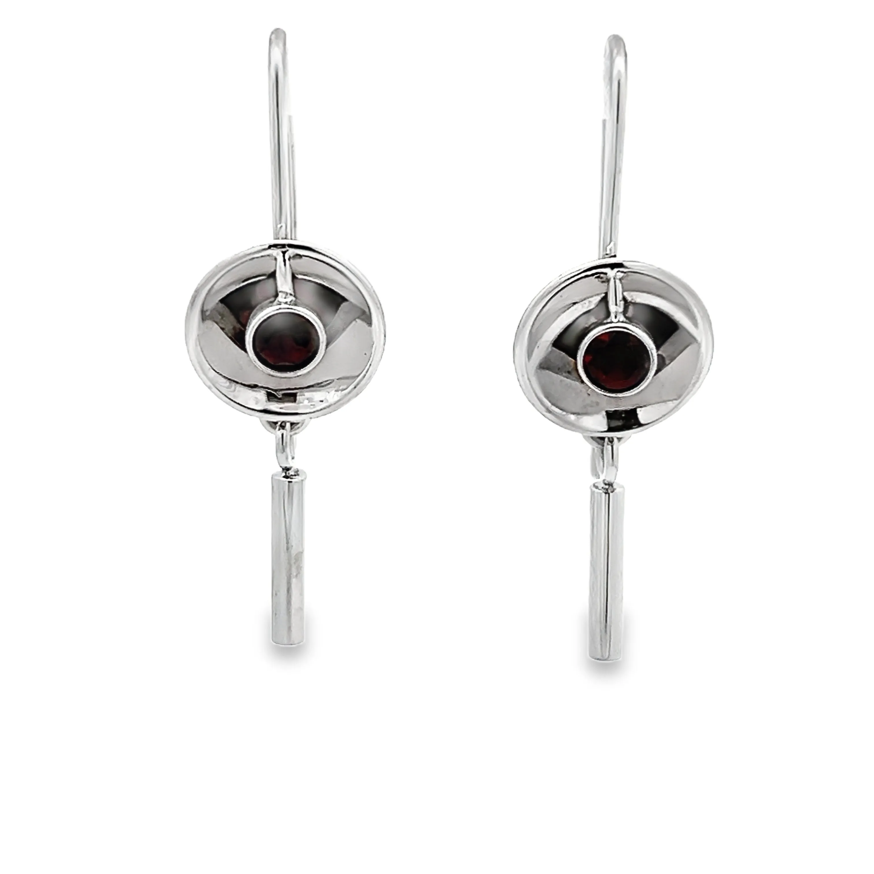 14k White Gold Bezel Set Round Garnet Reflections Earrings by Paul Richter (3.5mm)