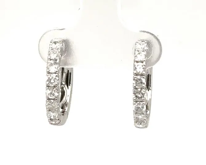 14K White Gold Diamond Hoop Earrings