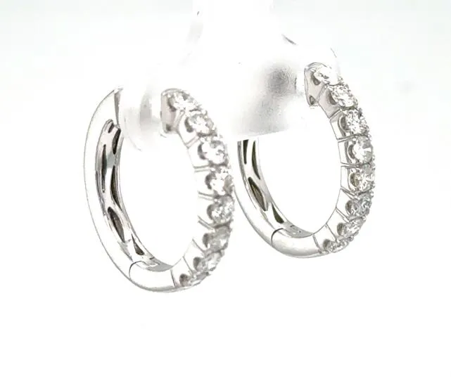 14K White Gold Diamond Hoop Earrings