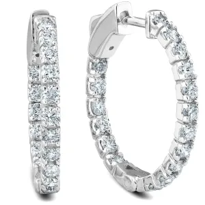 14k White or Yellow Gold 1Ct TW Round Natural Diamond Hoops 1" Tall