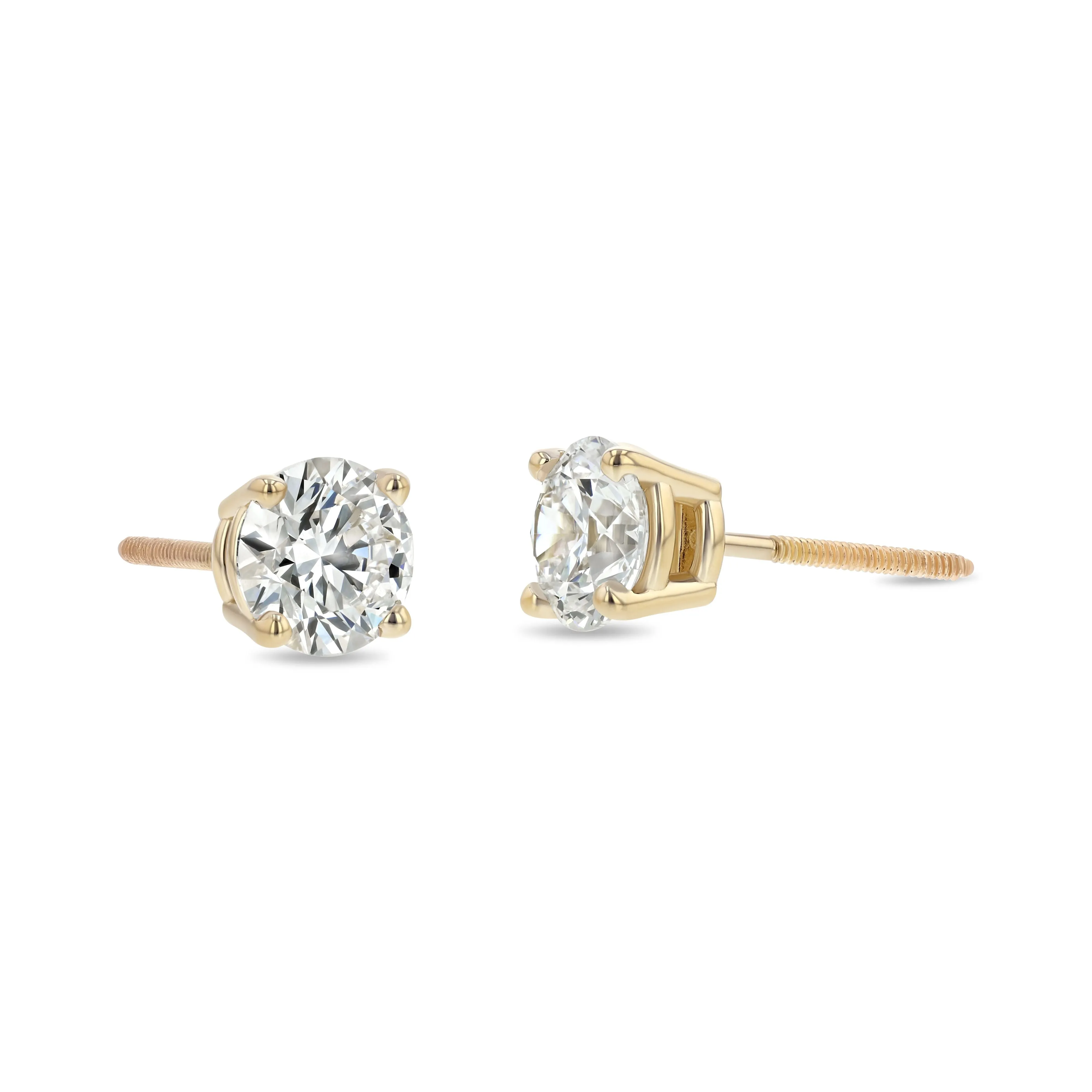 14k Yellow Gold 4-prong Round Brilliant Diamond Stud Earrings (0.52 Ct. T.w., Si1-si2 Clarity, J-k Color)