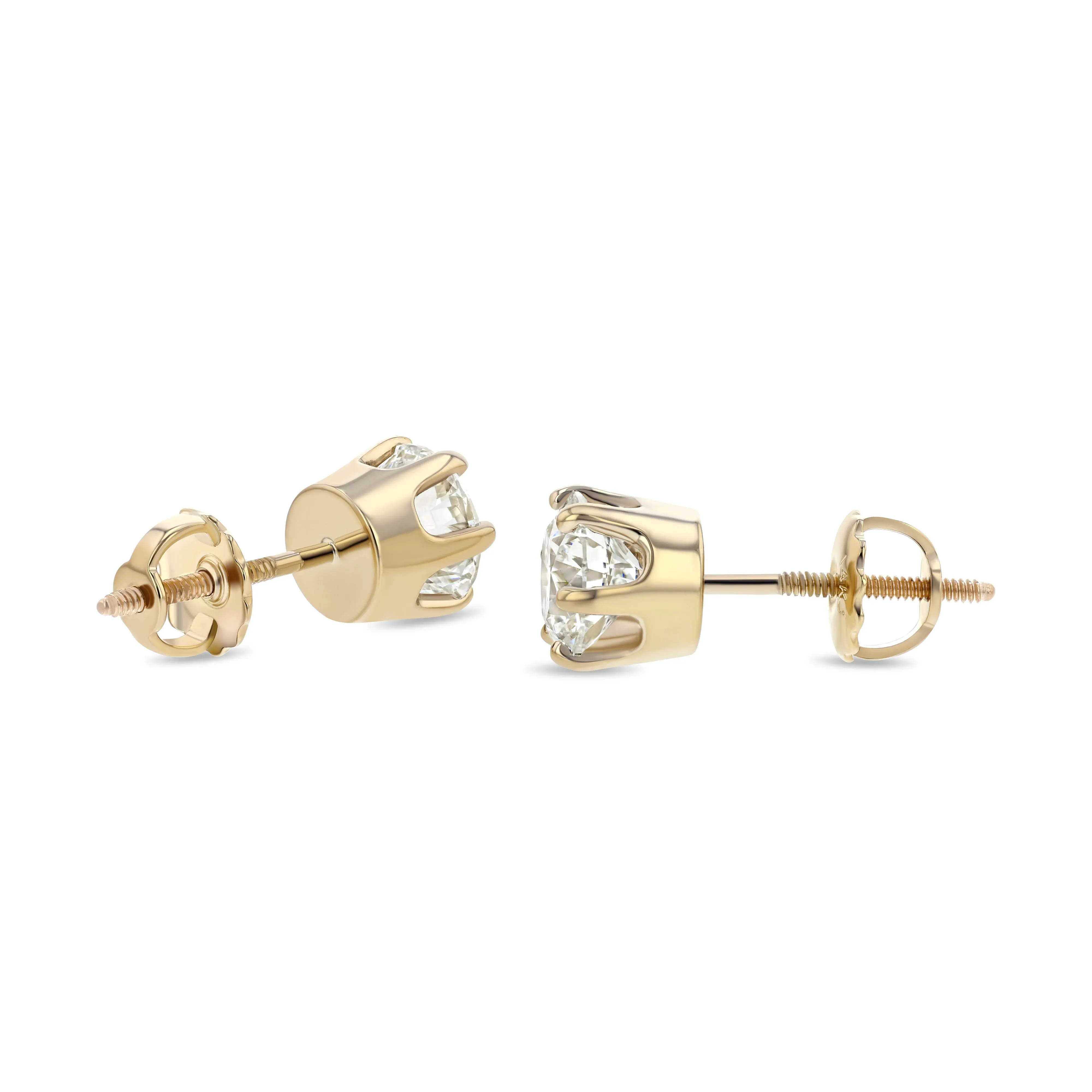 14k Yellow Gold 6-prong Round Brilliant Diamond Stud Earrings (2.09 Ct. T.w., Si1-si2 Clarity, H-i Color)