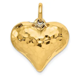 14k Yellow Gold Polished Hammered 3-D Puffed Heart Pendant