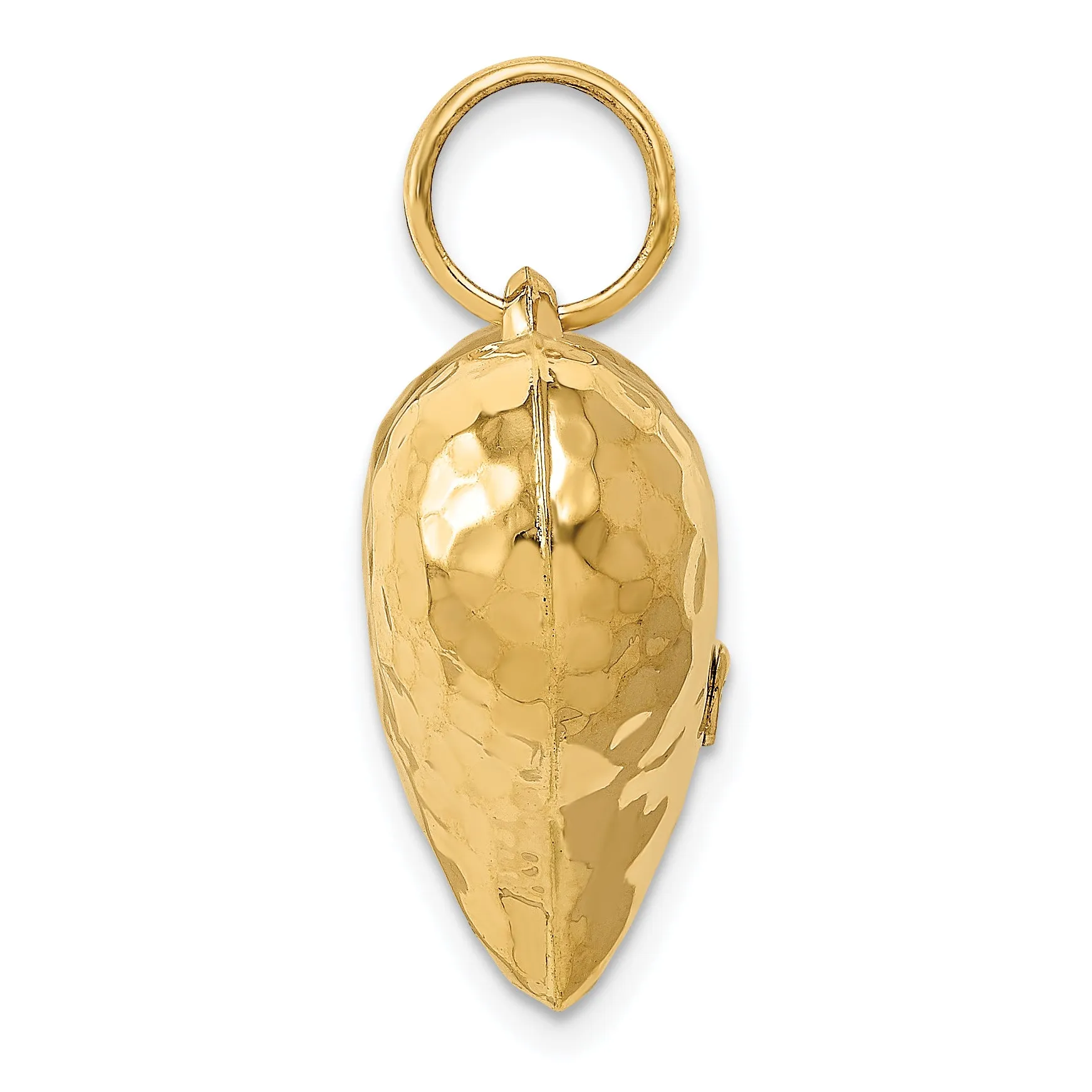 14k Yellow Gold Polished Hammered 3-D Puffed Heart Pendant