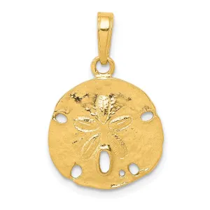 14k Yellow Gold Solid Textured Polished Men's Sand Dollar Charm Pendant