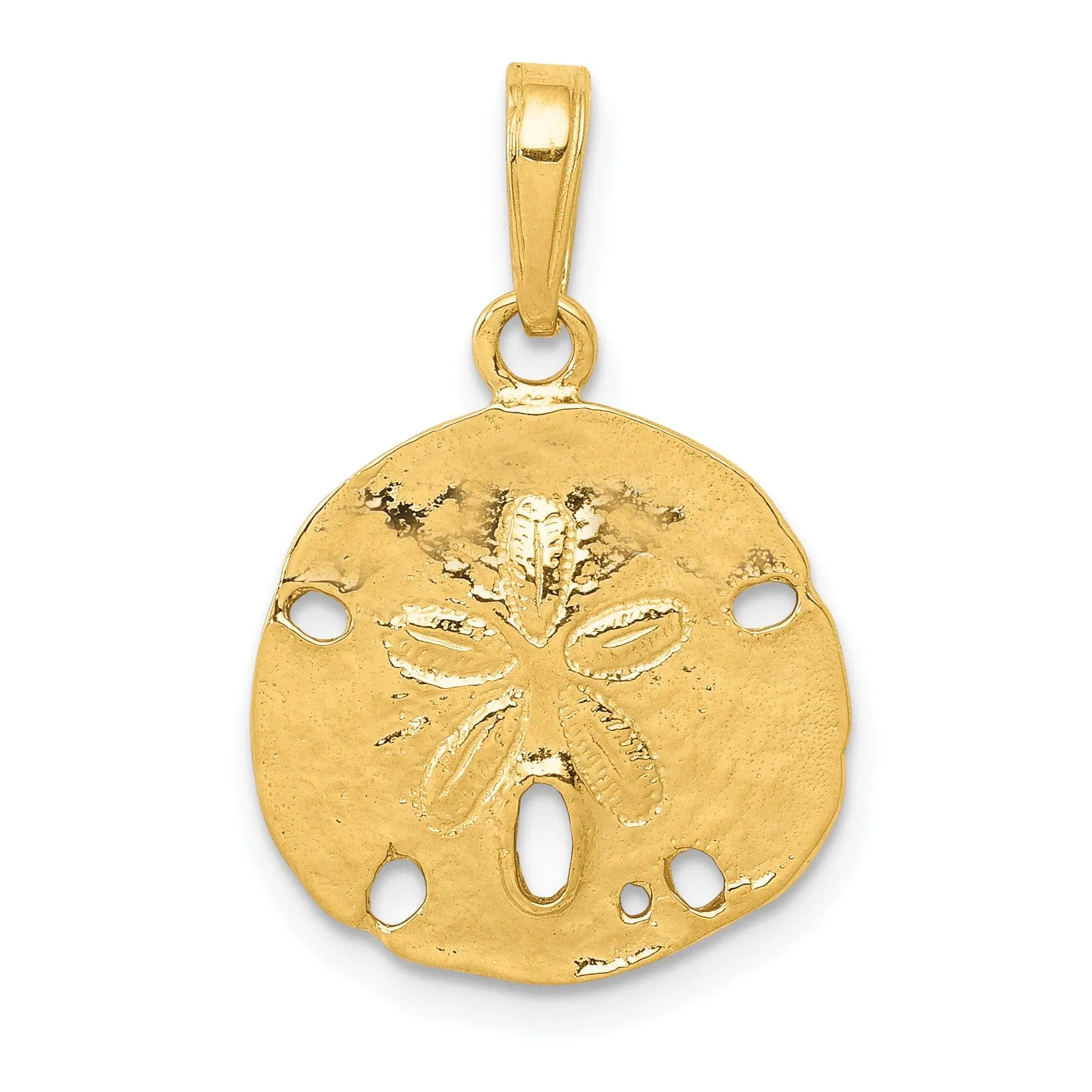 14k Yellow Gold Solid Textured Polished Men's Sand Dollar Charm Pendant